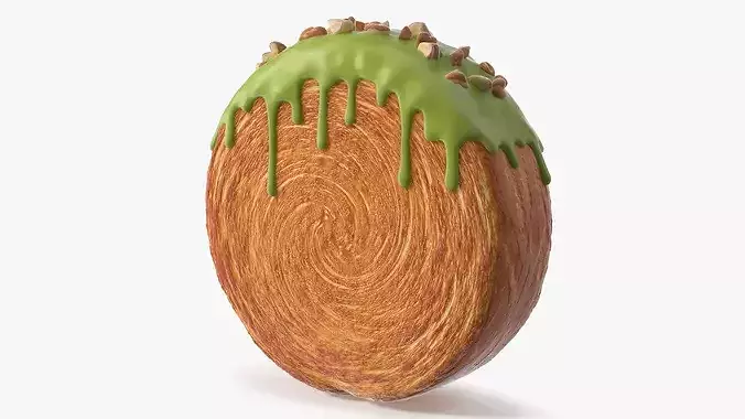 Round Croissant Pastry with Three Glazed Toppings 3D model 6