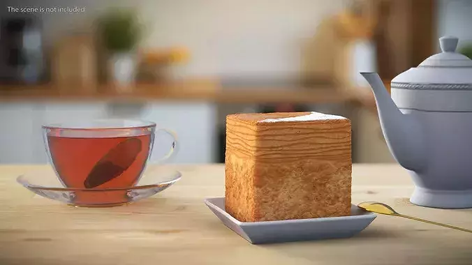 Layered Cube Croissant Dessert with Cream Center 3D model 2