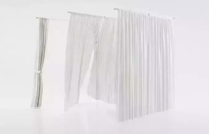 White see through window curtains 3D model