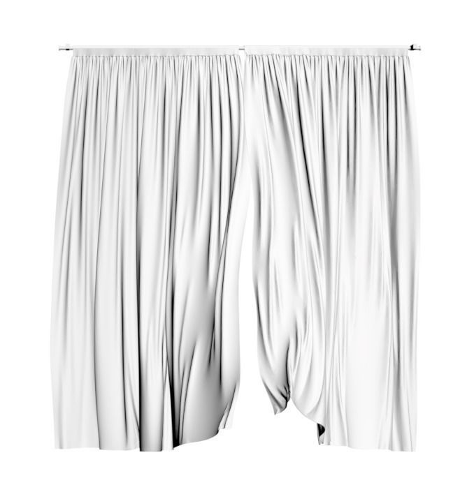 White see through window curtains 3D model_2