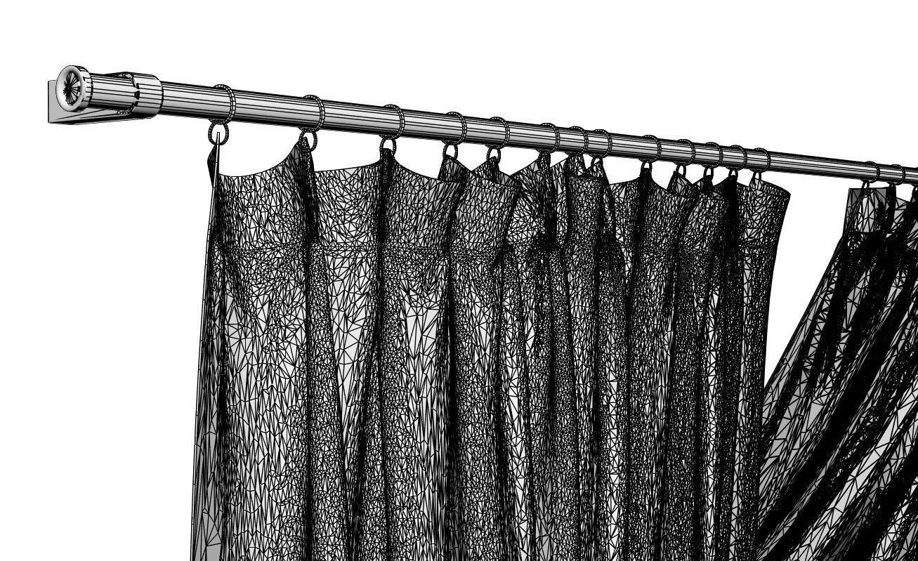 Grey window curtains 3D model_5