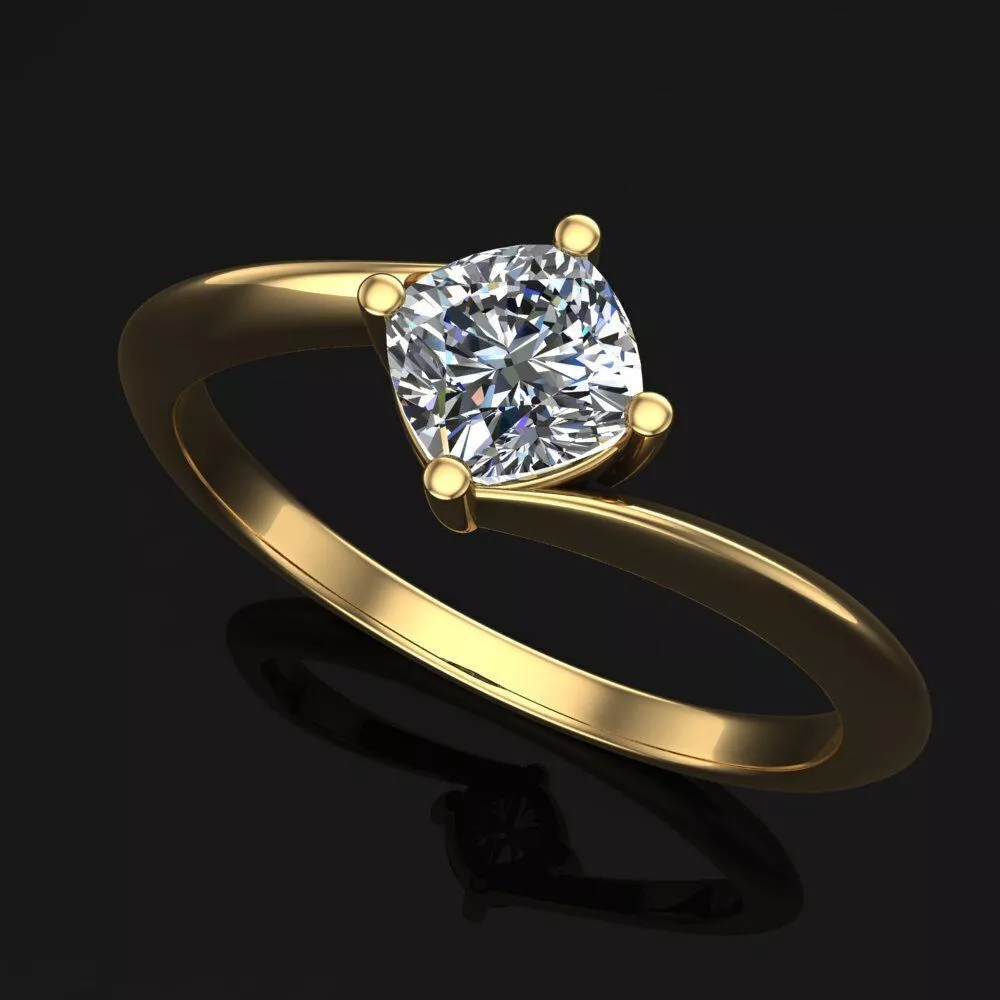 Cushion Bypass Solitaire Engagement Ring 3D Model 3D 3D print model