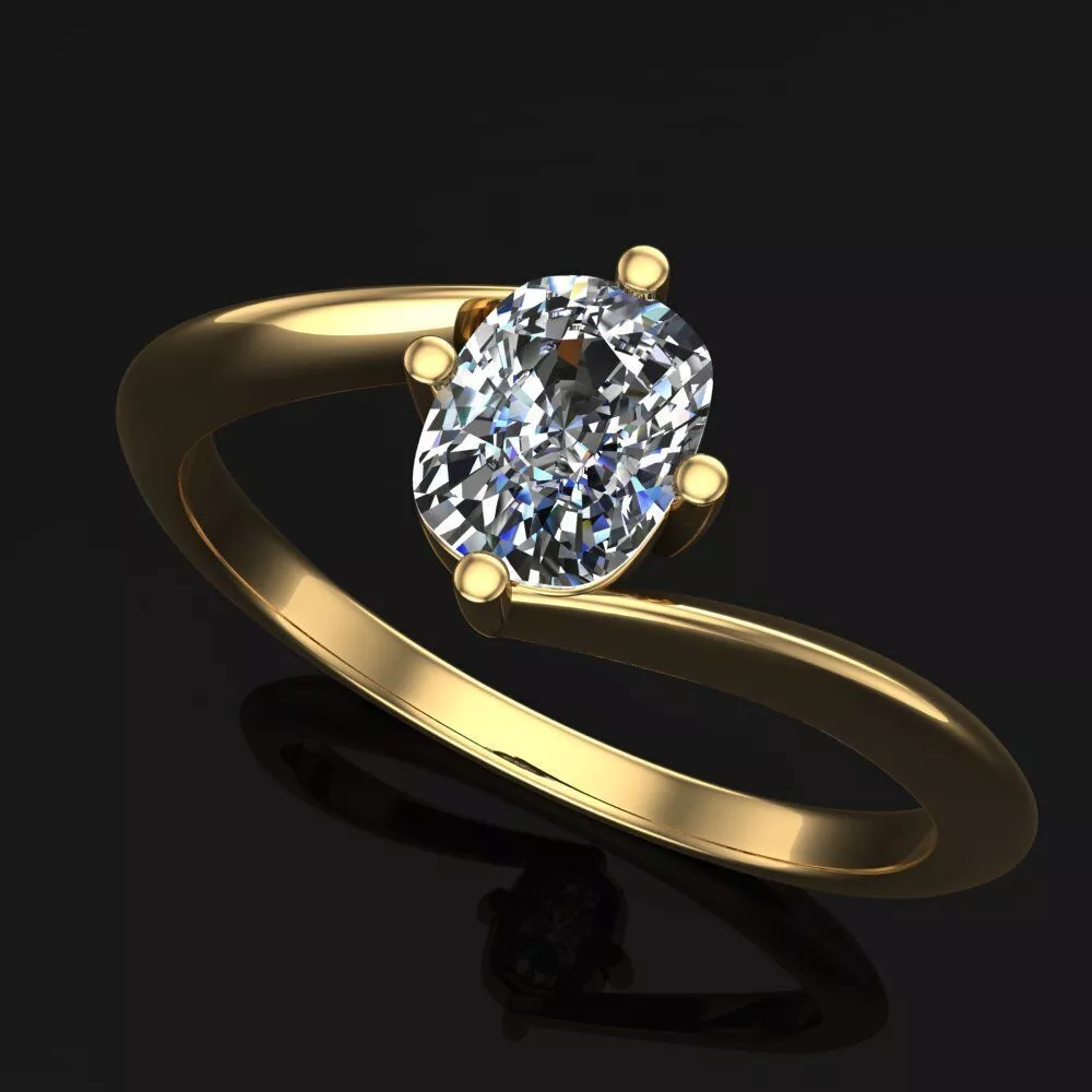Cushion Bypass Solitaire Engagement Ring Compass Prong 3D print model