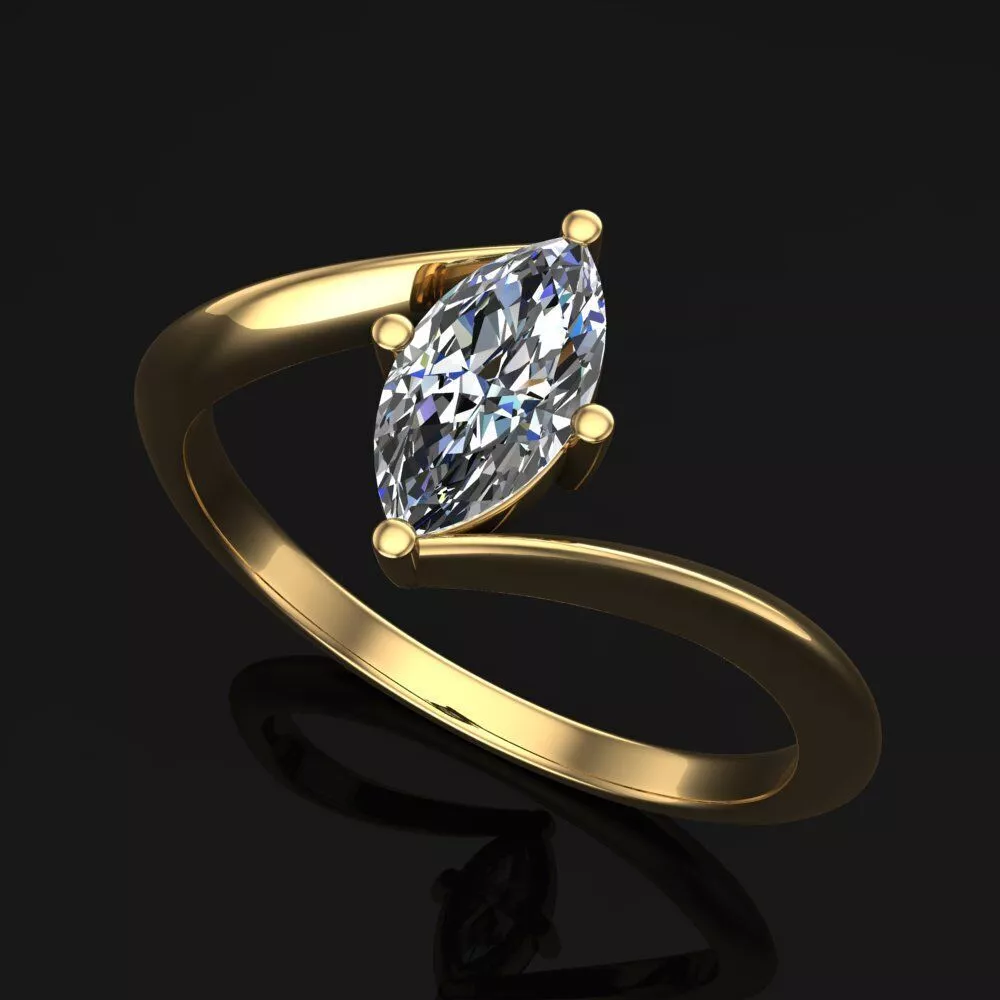 Marquise Bypass Solitaire Engagement Ring 3D Model 3D print model