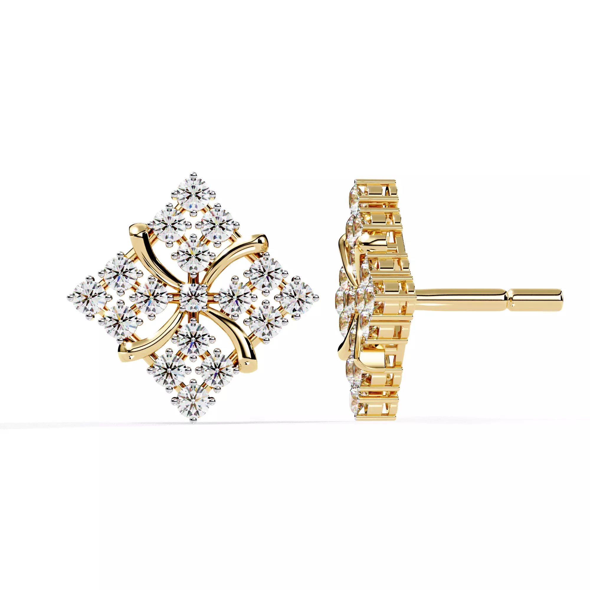 Solitaire Diamond Earring with render and detail images 3D print model