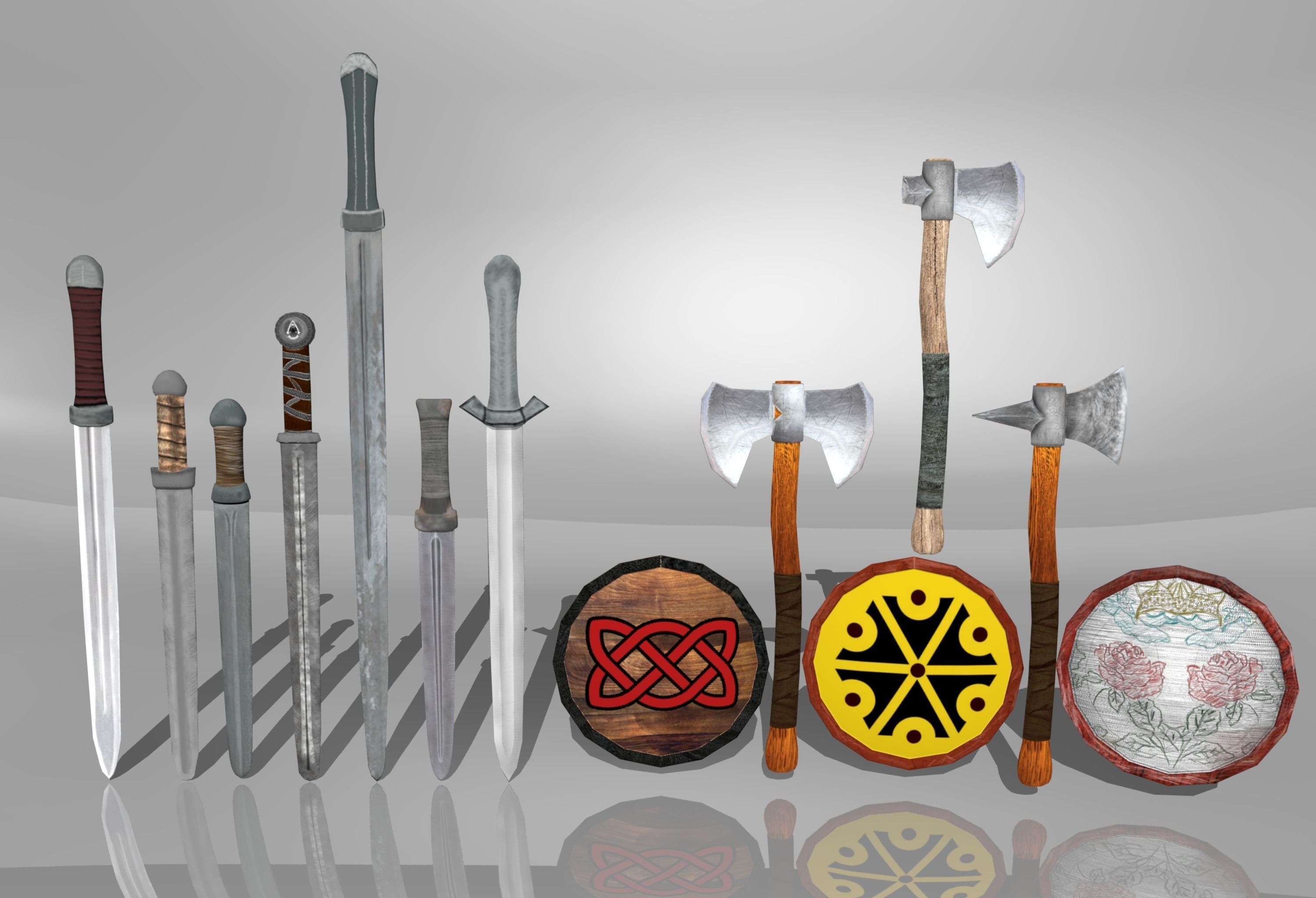 PACK Knight Viking Man character PLUS weapons Low-poly 3D model_9
