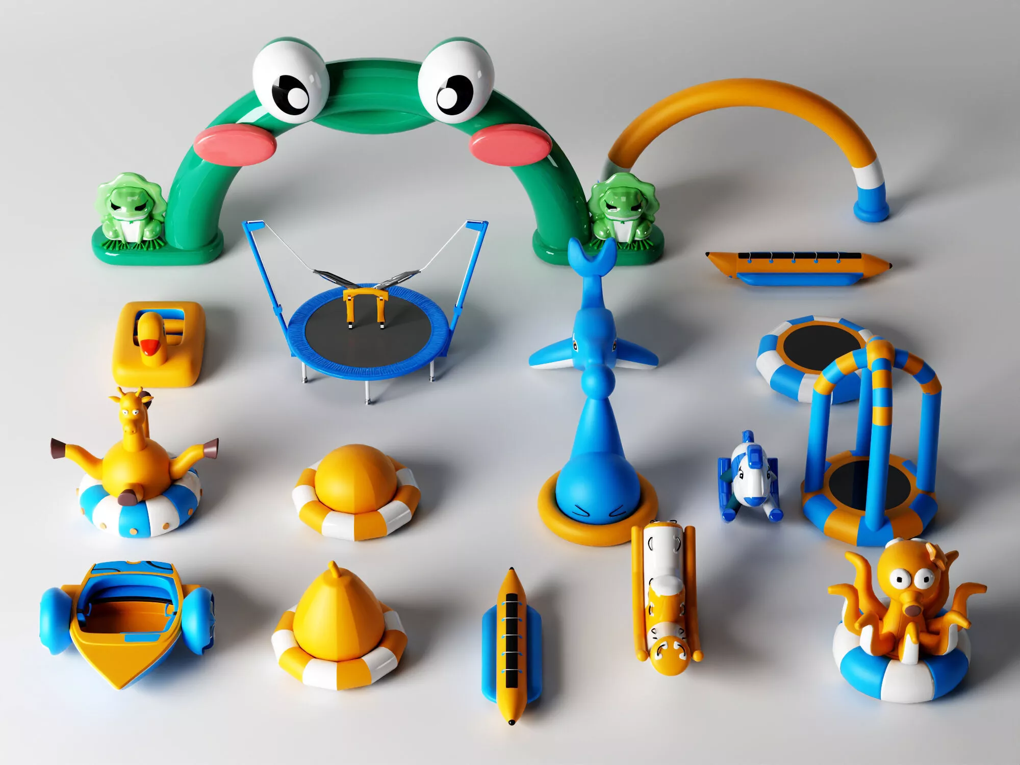 Colorful inflatable toys for childrens playgrounds Low-poly 3D model