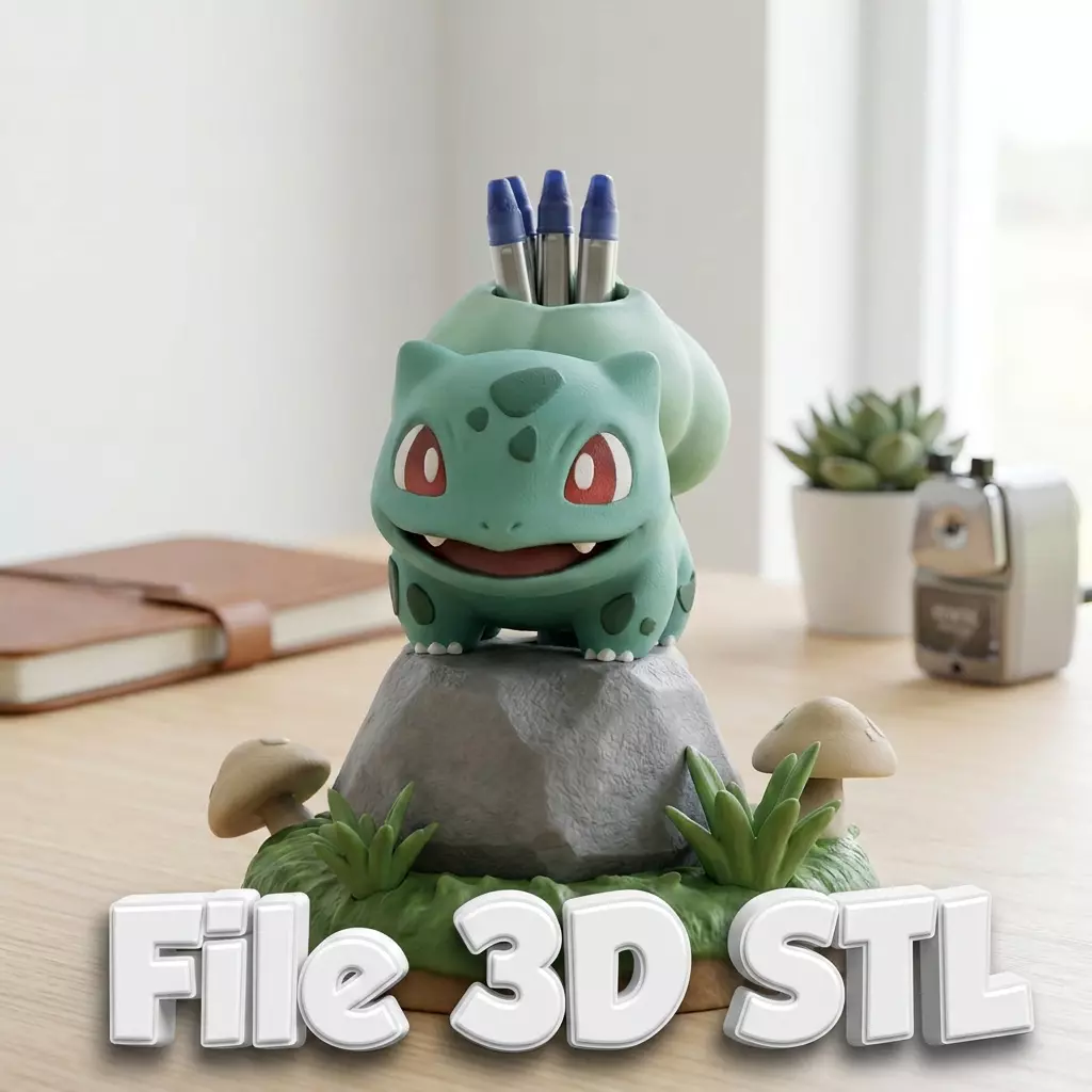 Bulbasaur Pen Holder Mini Planter STL for 3D Printing 3D print model