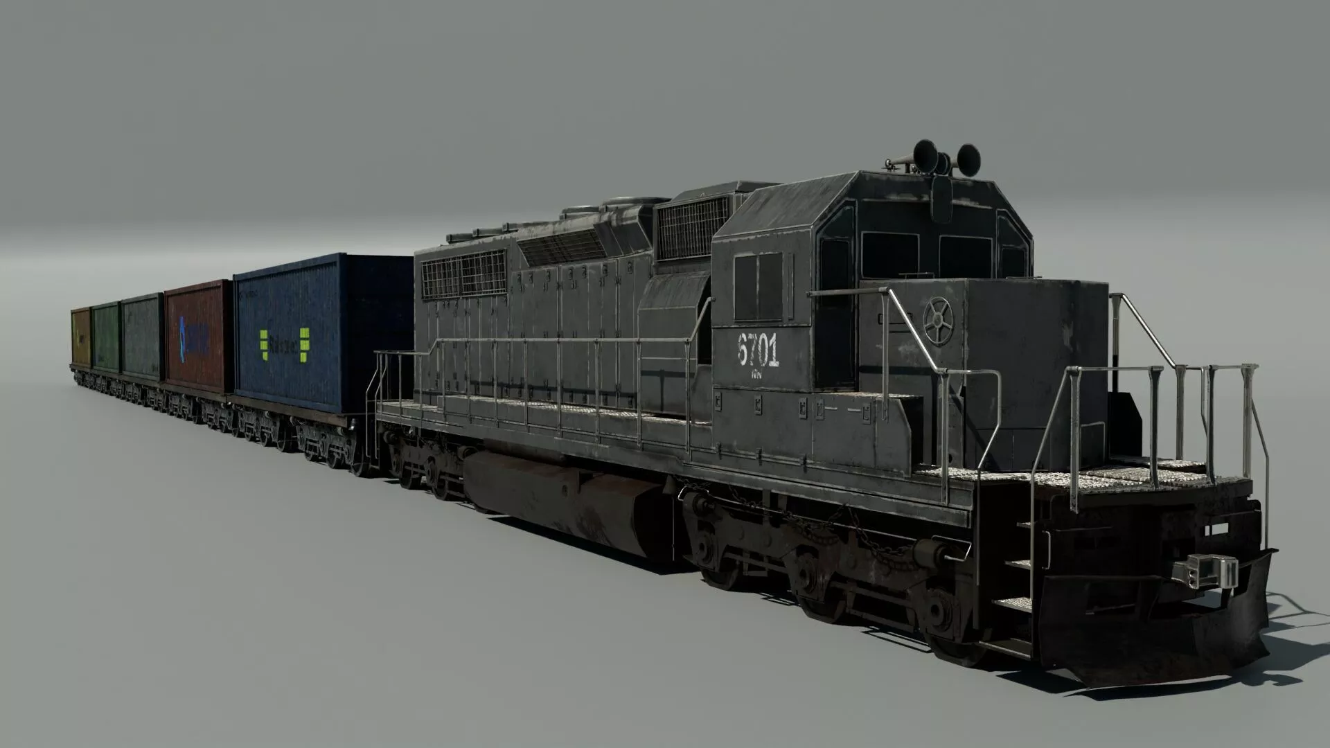 Diesel Locomotive Freight Train 3D Model 3D model