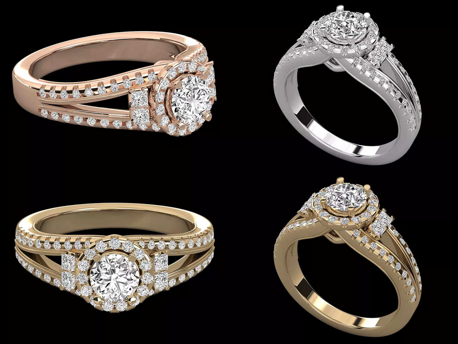 Luxury Halo Split Shank Diamond Ring 3DM STL CAD Model 3D print model