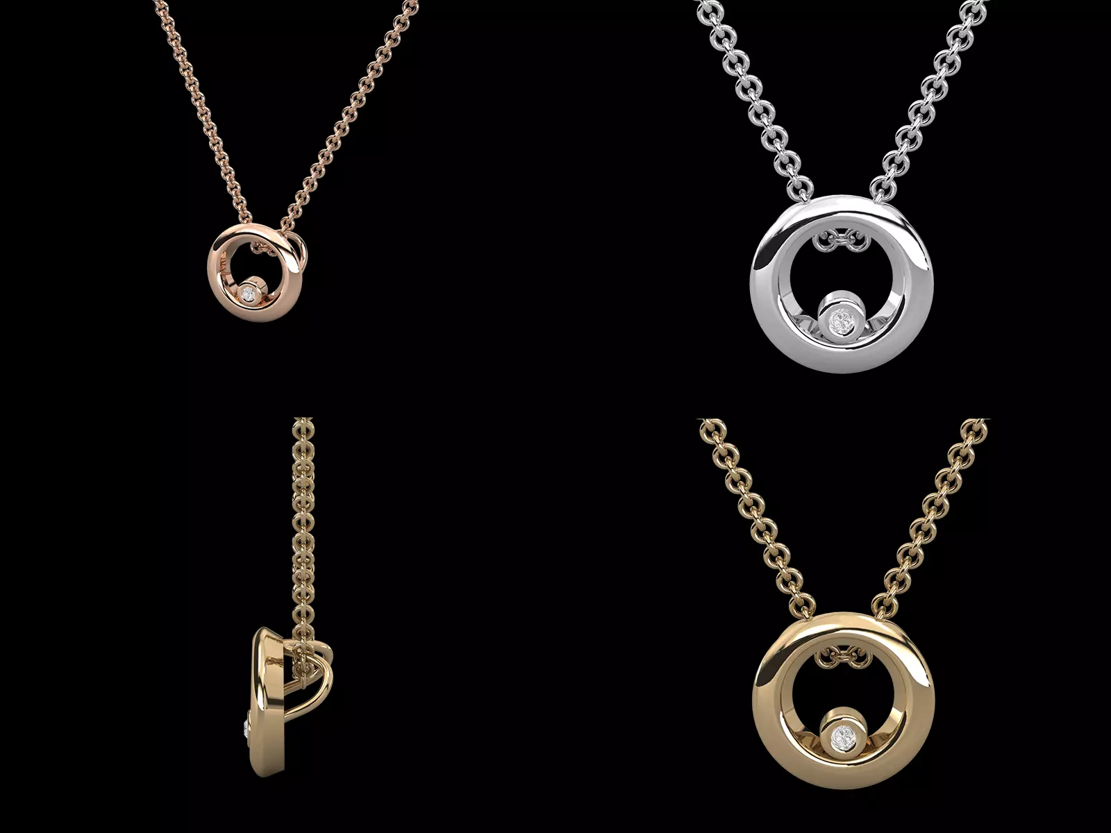 Minimal Circle Diamond Pendant Necklace 3DM STL CAD Model 3D print model