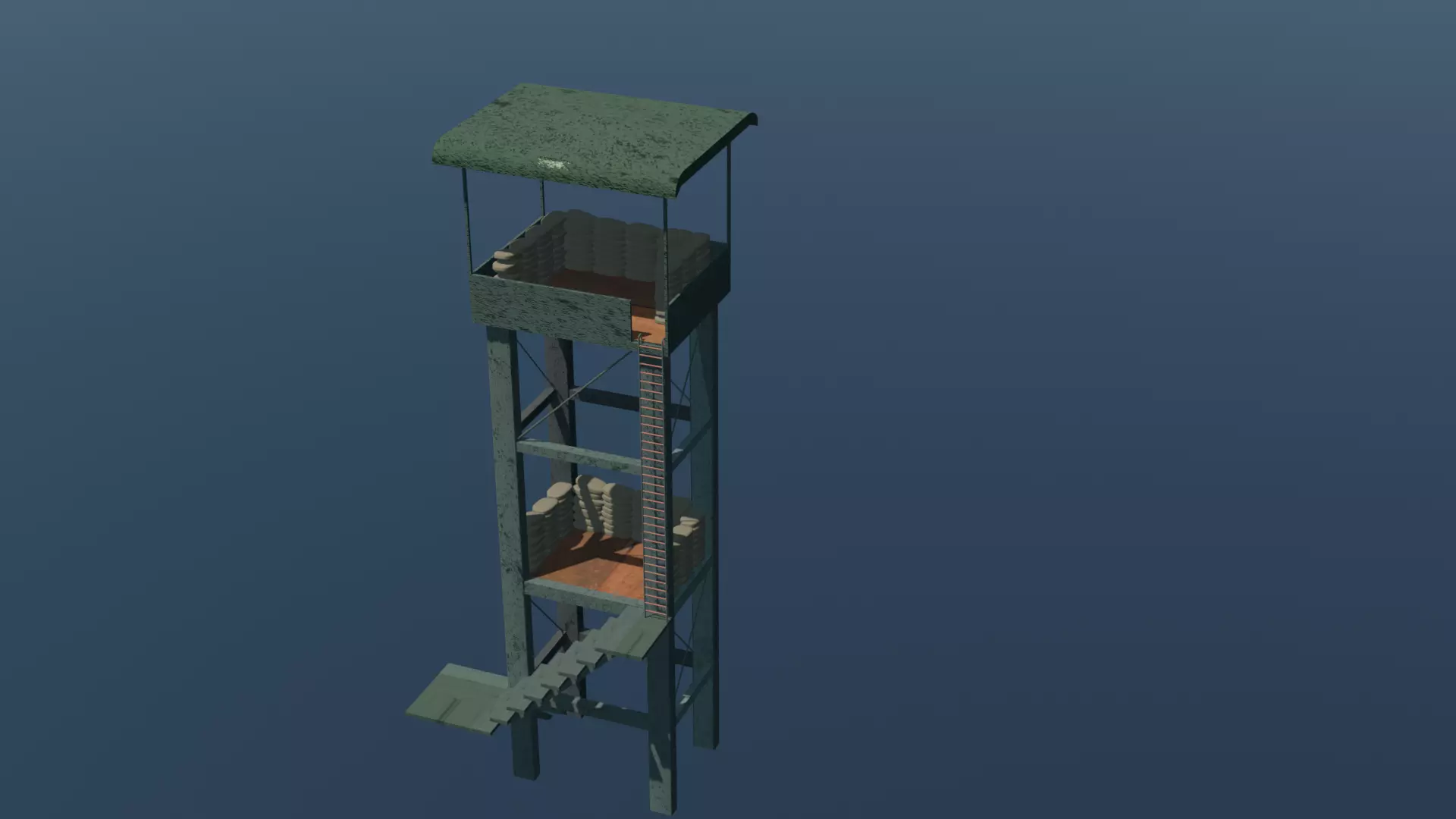 Military watch tower double floor 3d game-ready model 3D model