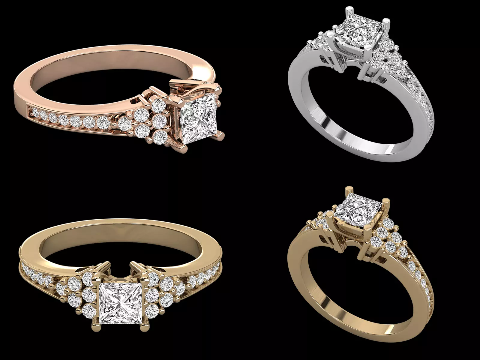 Princess Cut Diamond Engagement Ring 3DM STL CAD Model 3D print model