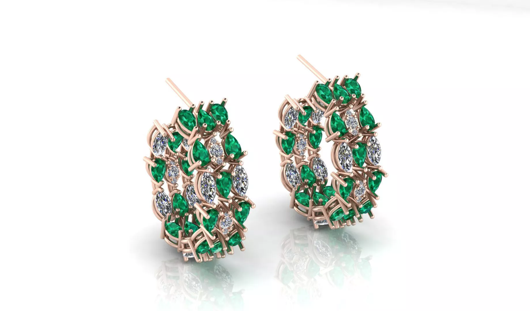 pear emerald and marquise inside outside high jewelry earring 3D print model