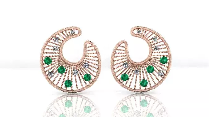 round emerald and diamond full rope high jewelry earring