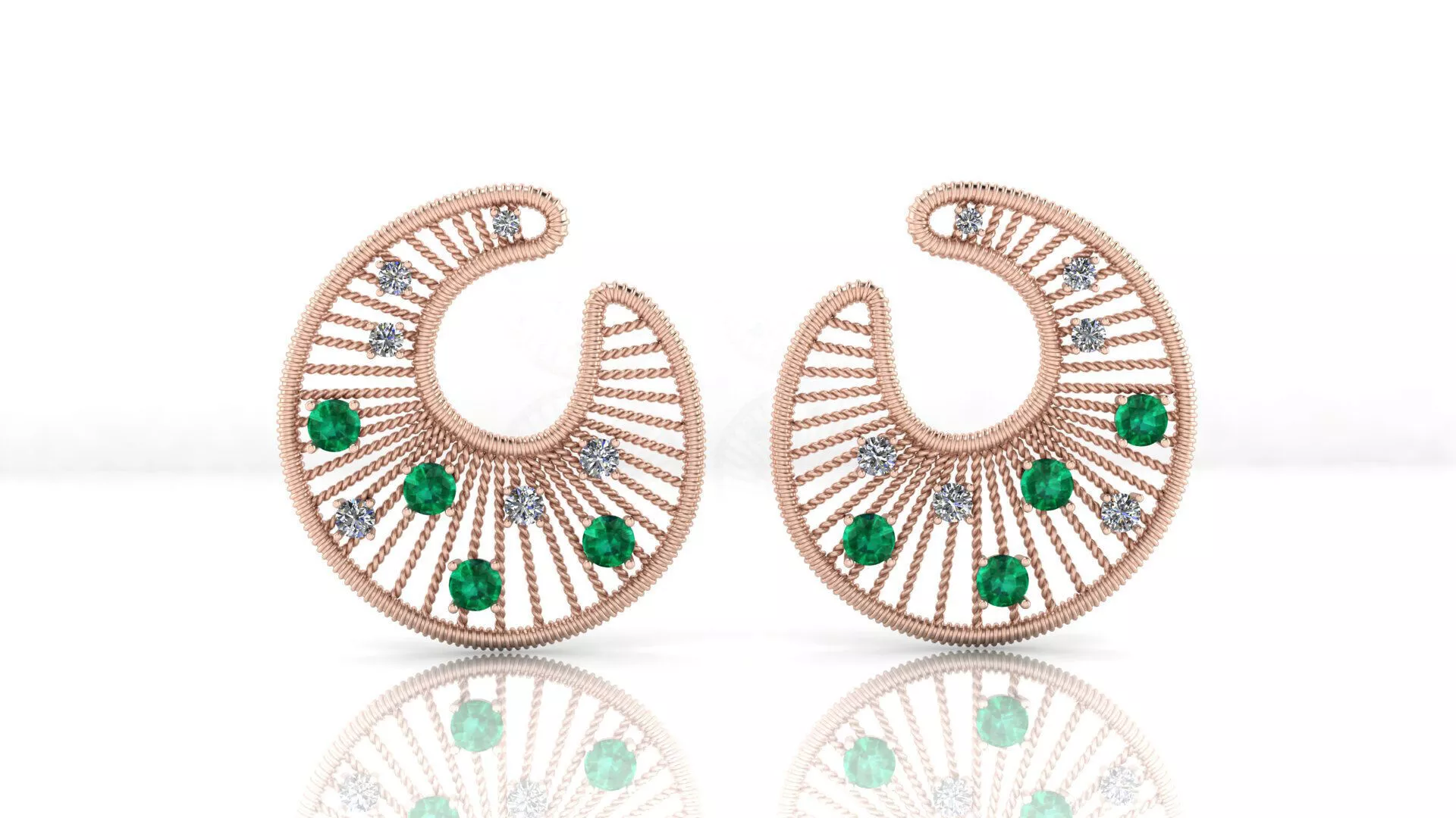 round emerald and diamond full rope high jewelry earring 3D print model