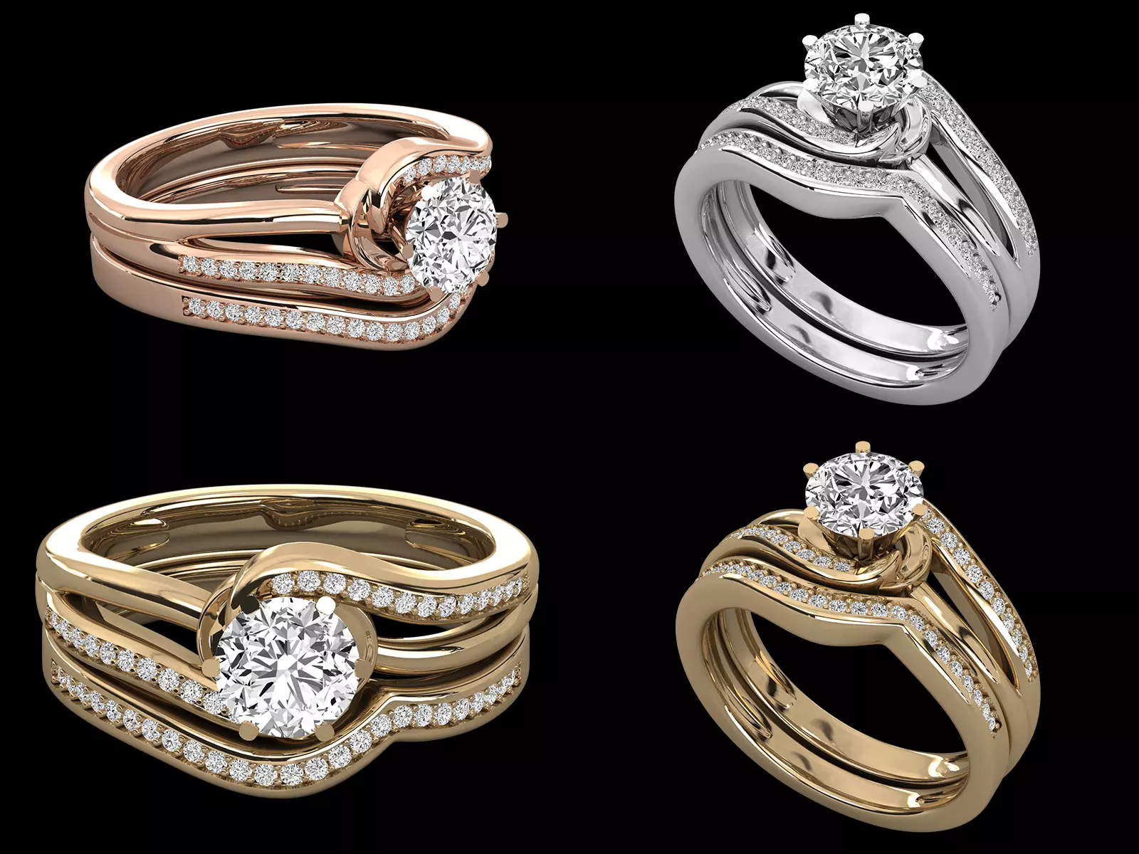 Modern Swirl Diamond Engagement Ring STL 3DM CAD Design 3D print model