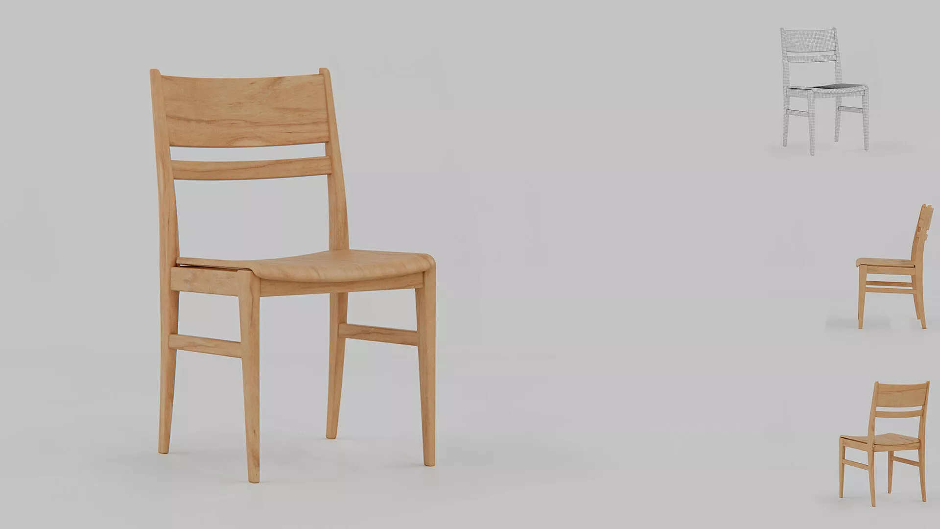 Poplar Veneer Minimalist Dining Chair 3D model