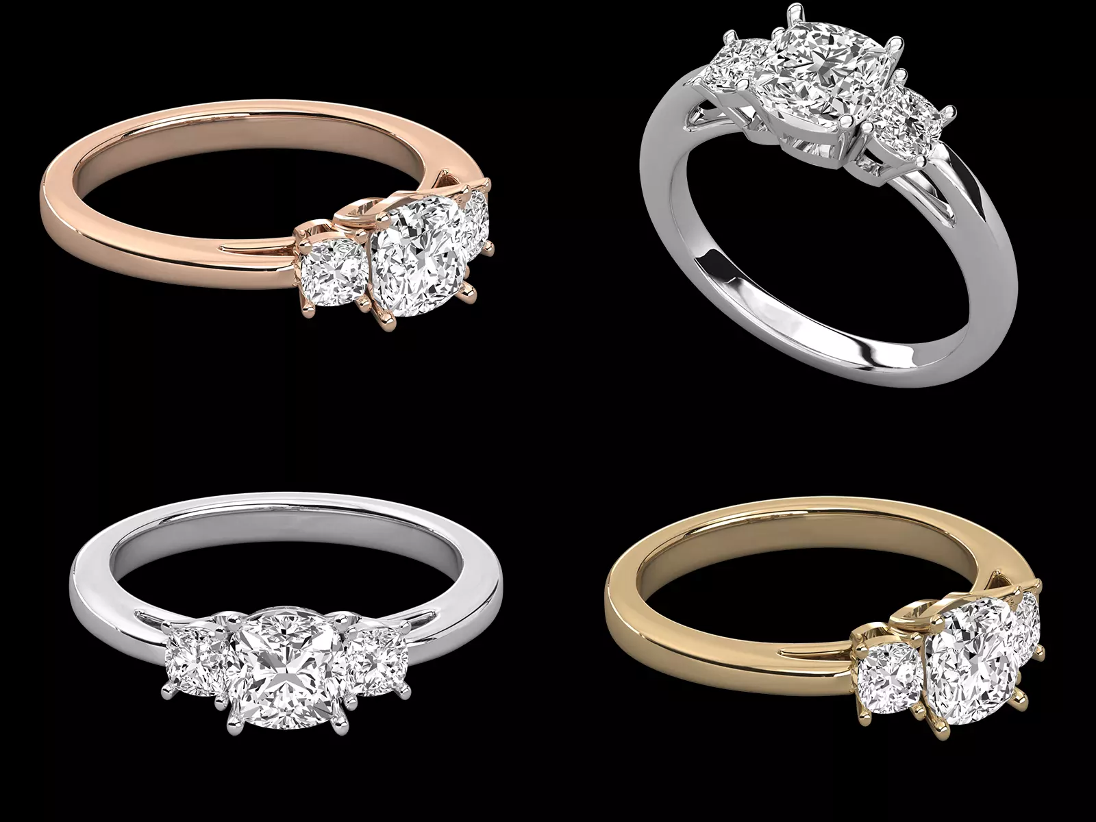 Three Stone Diamond Ring STL 3DM Jewelry CAD Model 3D print model