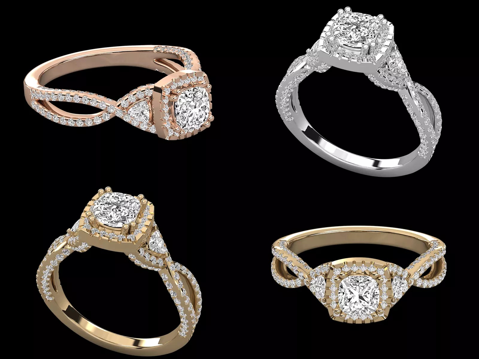 Halo Diamond Engagement Ring STL 3DM Jewelry CAD Design 3D print model