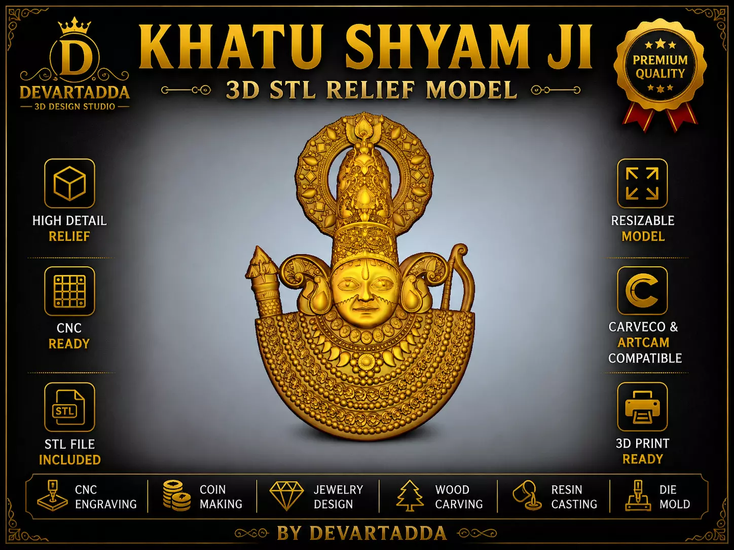 Khatu Shyam Ji 3D Relief STL Hindu God CNC Model 3D print model