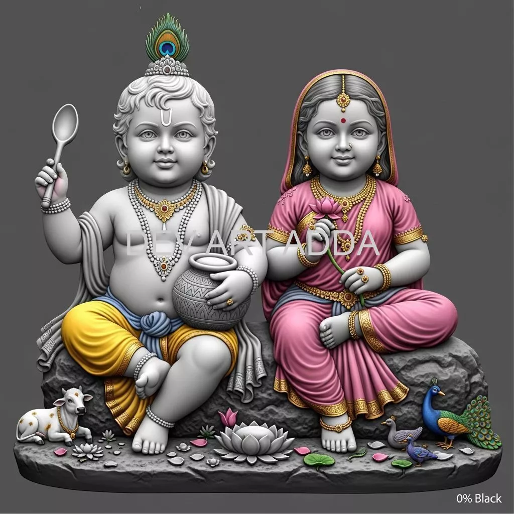 Bal Radhe Krishna 3D Relief STL ArtCAM Bas Relief 3D print model