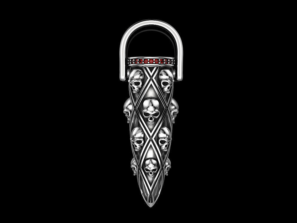Bullet with skulls pendant 3D print model_2