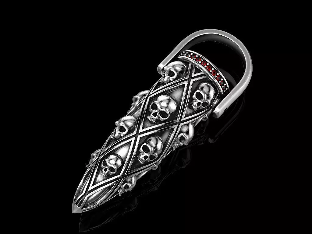 Bullet with skulls pendant 3D print model_0