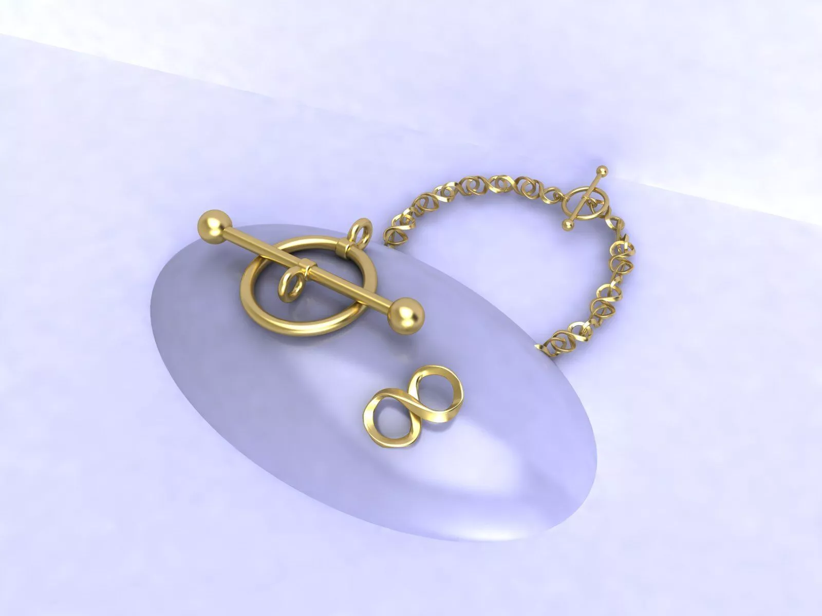Twisted Infinity Curb Chain Links Bracelet and Toggle set Clasp 3D print model