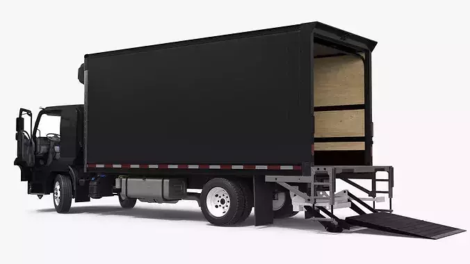 Cargo Delivery Box Truck Black Rigged 3D model 6