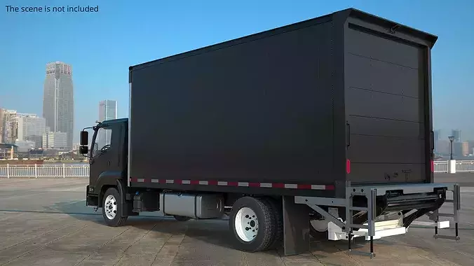 Cargo Delivery Box Truck Black Rigged 3D model 2