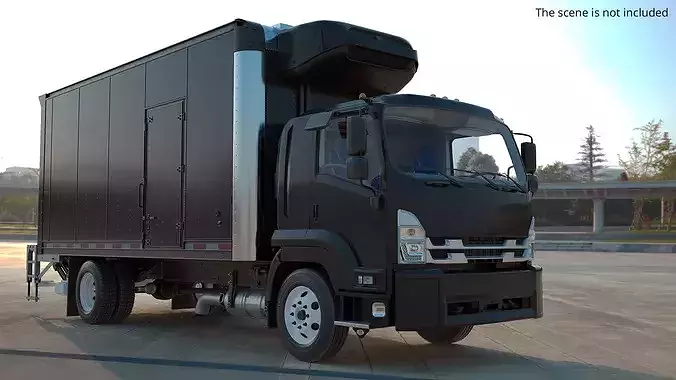 Cargo Delivery Box Truck Black Rigged 3D model 3