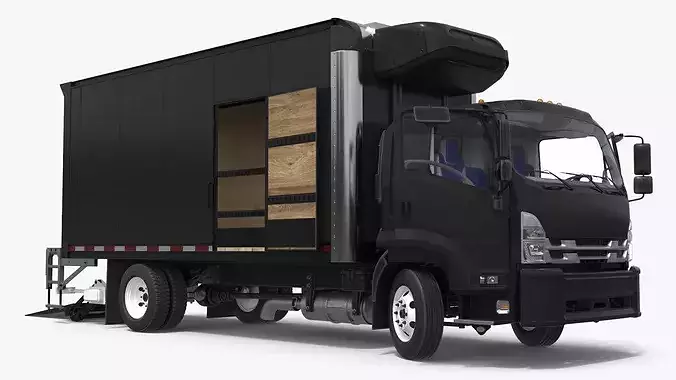 Cargo Delivery Box Truck Black Rigged 3D model