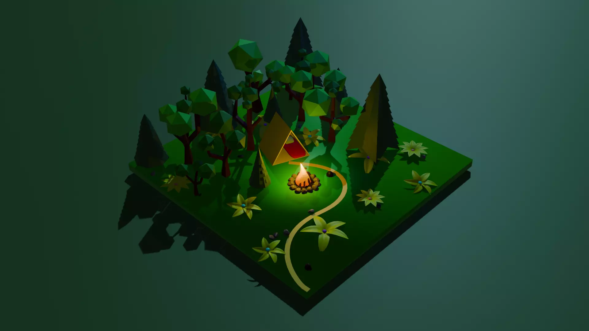 Low Poly Camping Forest Scene - Game Ready Environment Low-poly 3D model