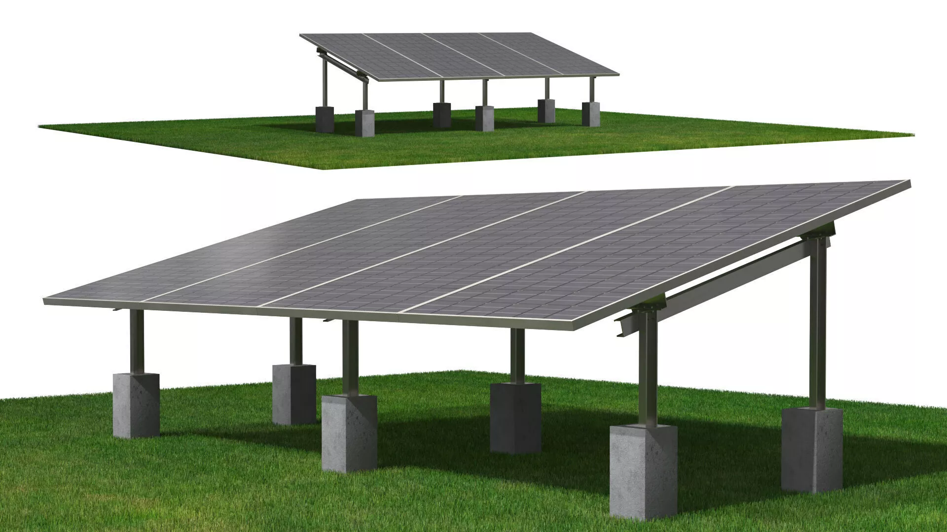 Energy Solar Panel Ground Array with Grass Fur 3D model