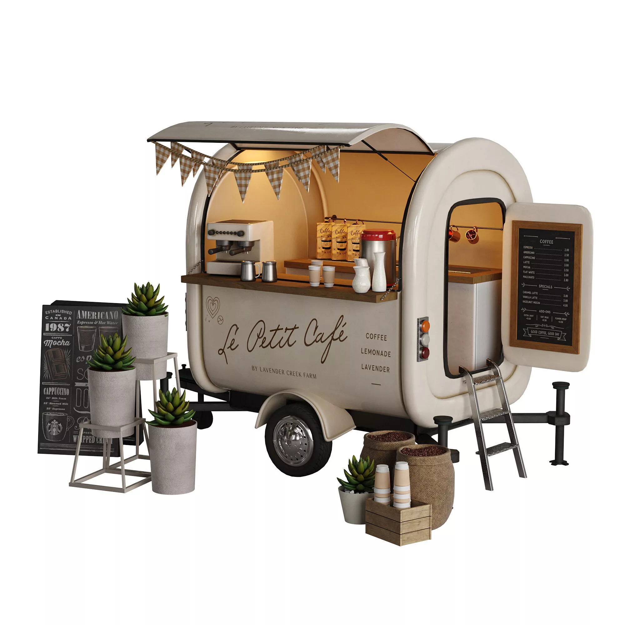 Realistic Le Petit Cafe Foodtrack Coffee 3D model