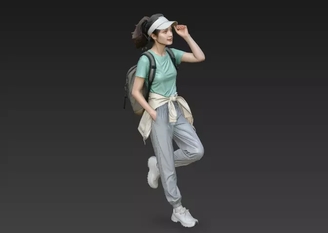 A woman in casual sportswear leaning back to rest 3D model