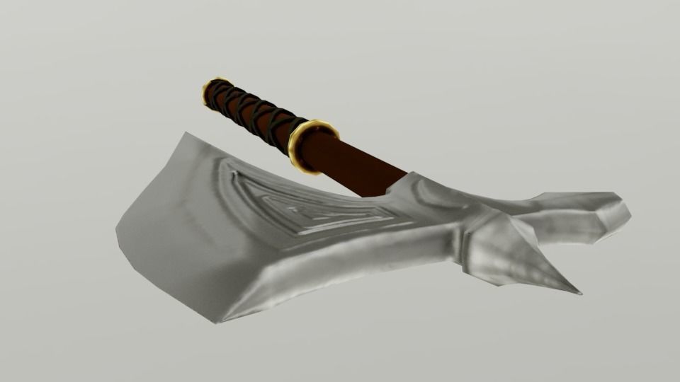 One-Handed Battle Axe Low-poly 3D model_2