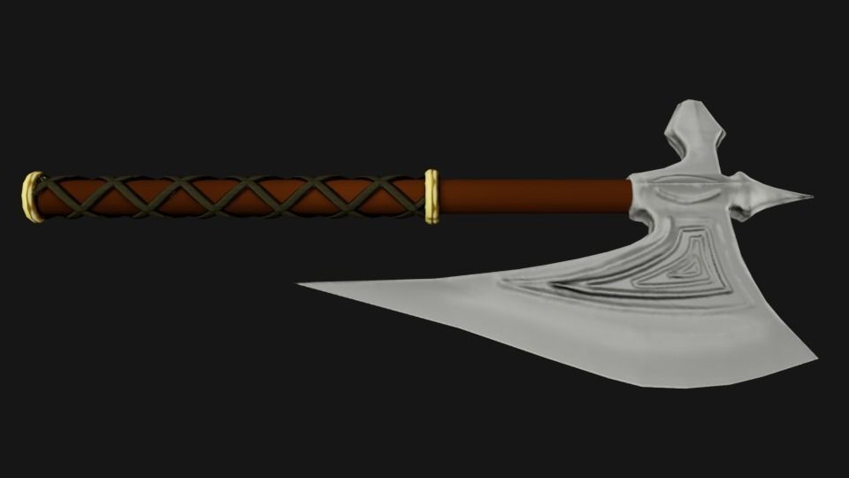 One-Handed Battle Axe Low-poly 3D model_5