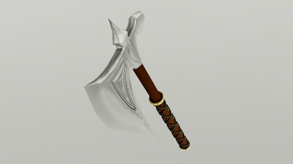 One-Handed Battle Axe Low-poly 3D model_1