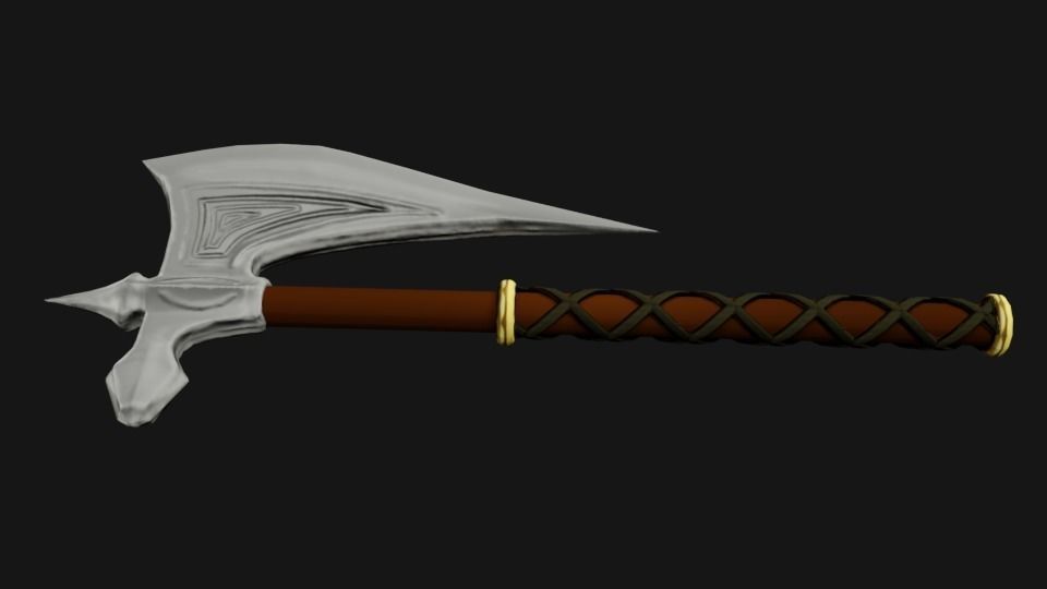One-Handed Battle Axe Low-poly 3D model_7