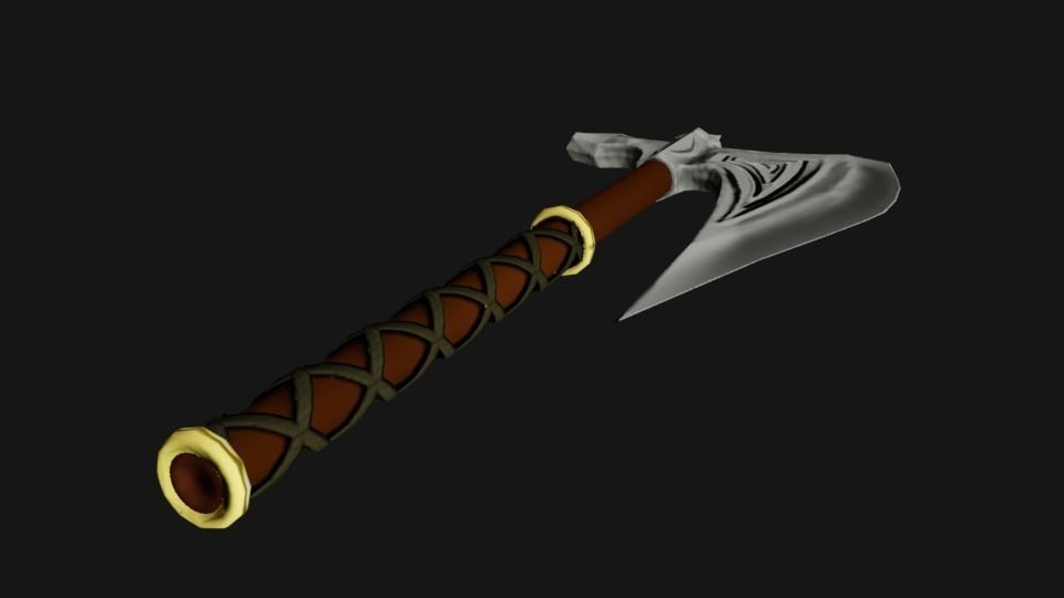 One-Handed Battle Axe Low-poly 3D model_4