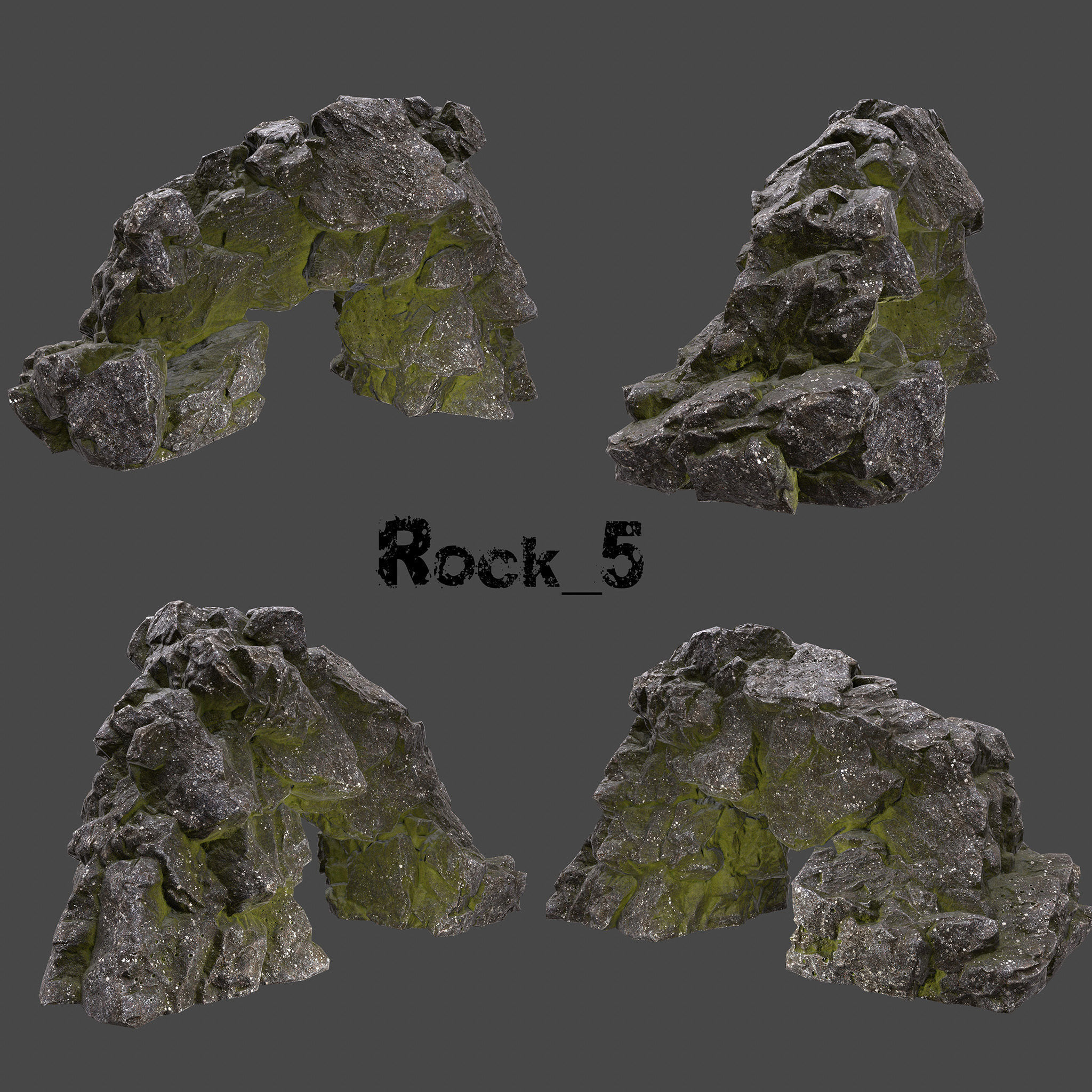 mossy rocks Low-poly 3D model_5