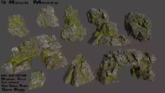 mossy rocks Low-poly 3D model
