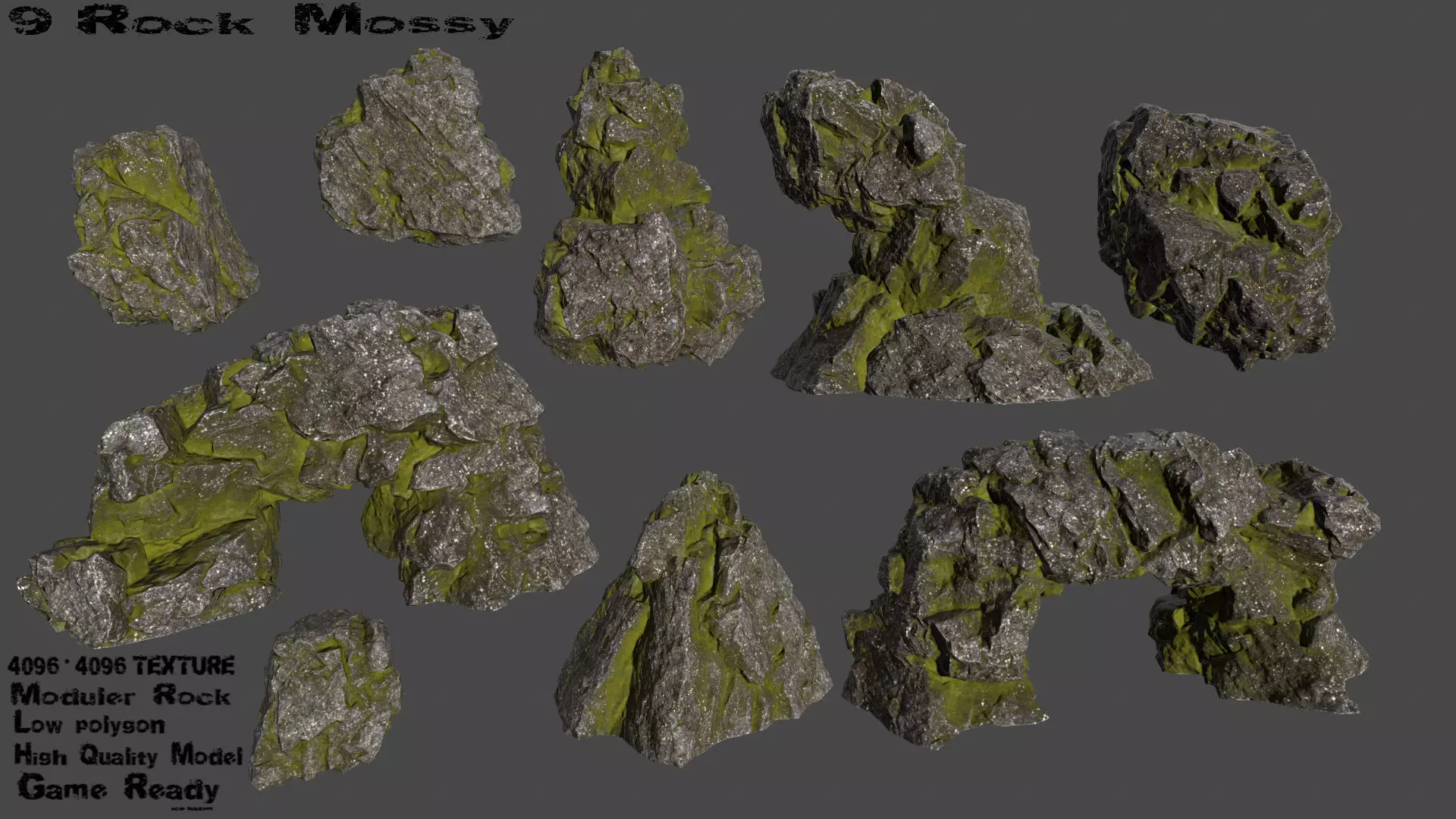 mossy rocks Low-poly 3D model_0