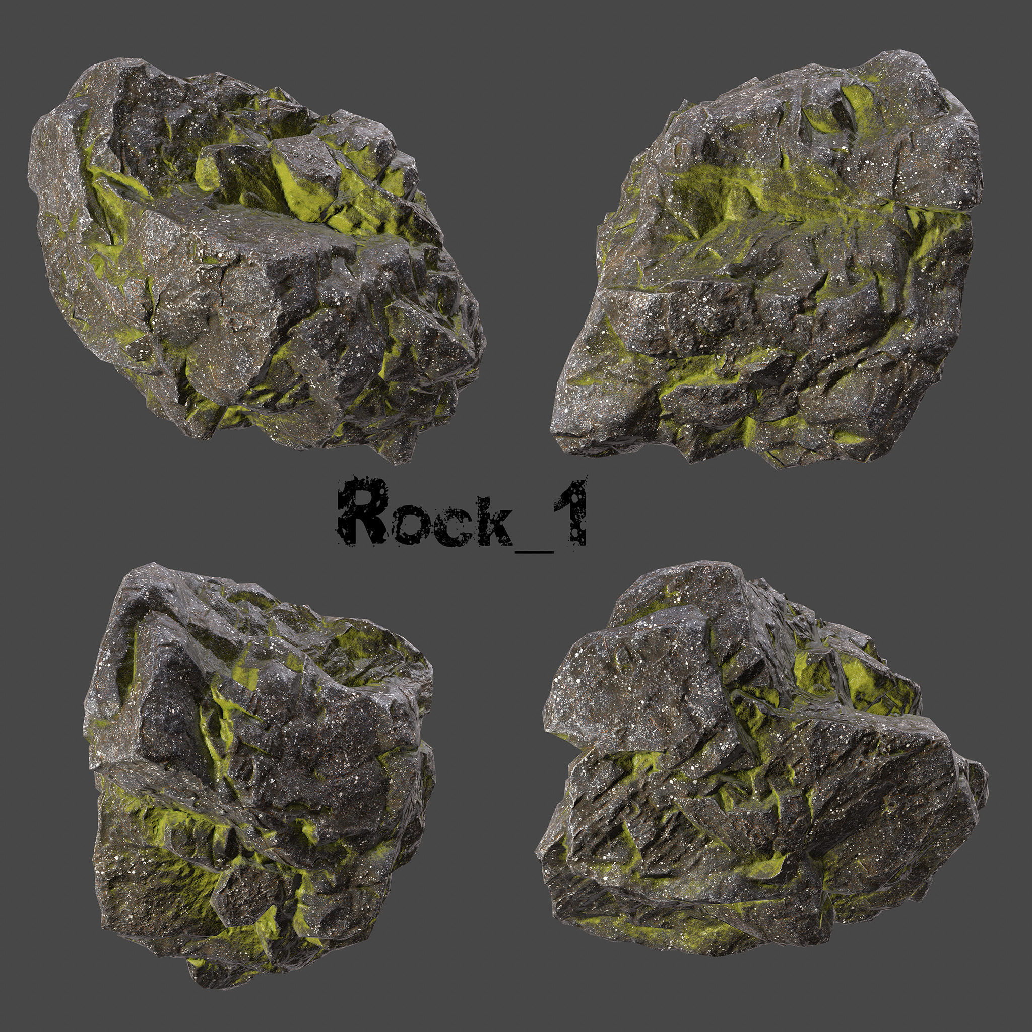 mossy rocks Low-poly 3D model_1