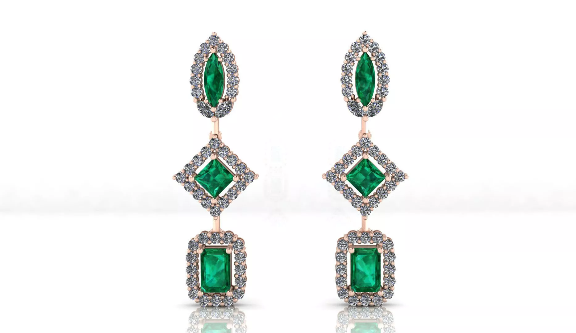 marquise prince cut and emerald halo high jewelry earring 3D print model