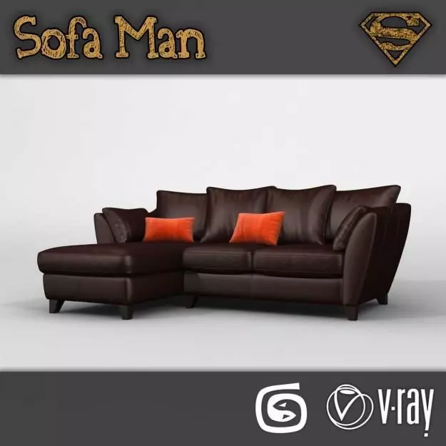 Delaware Chaise Sofa Low-poly 3D model