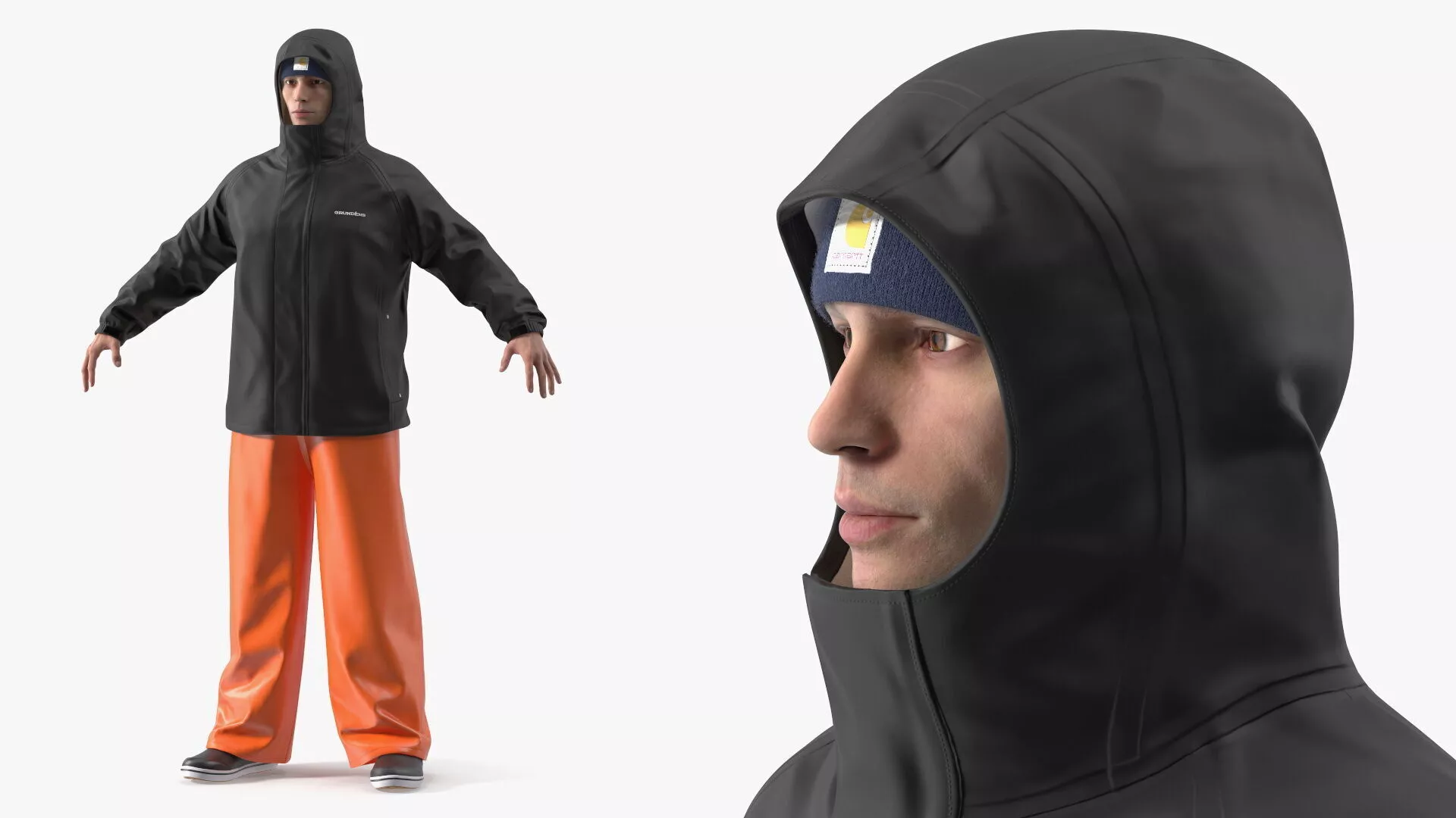 Grundens Marine Deck Crew Uniform with Hood Fur 3D model