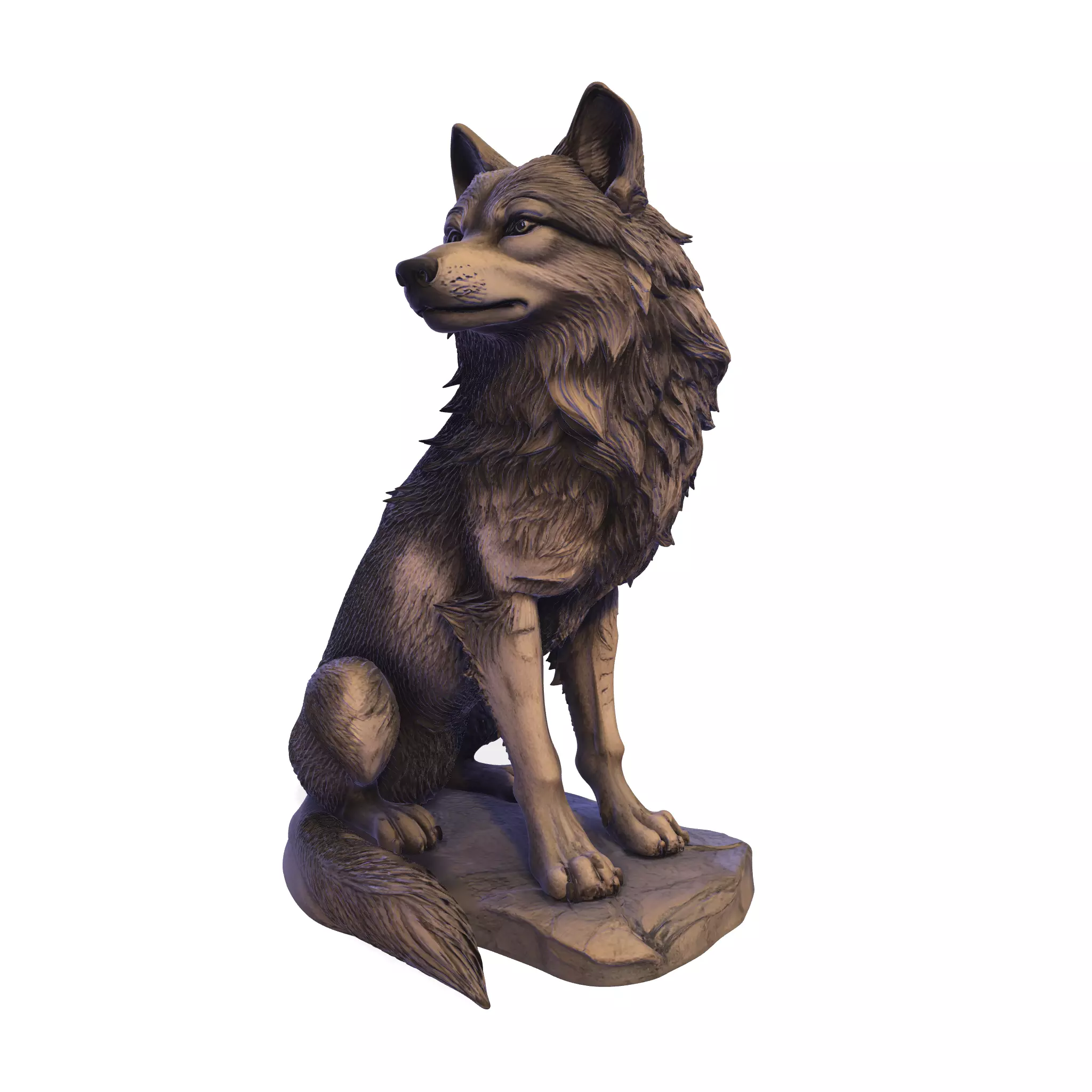 Sitting Wolf Statue PBR 3D print model